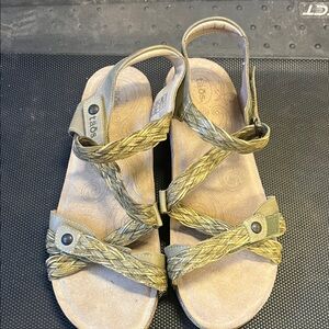 Taos Footwear Gold and Tan Braided Sandals
